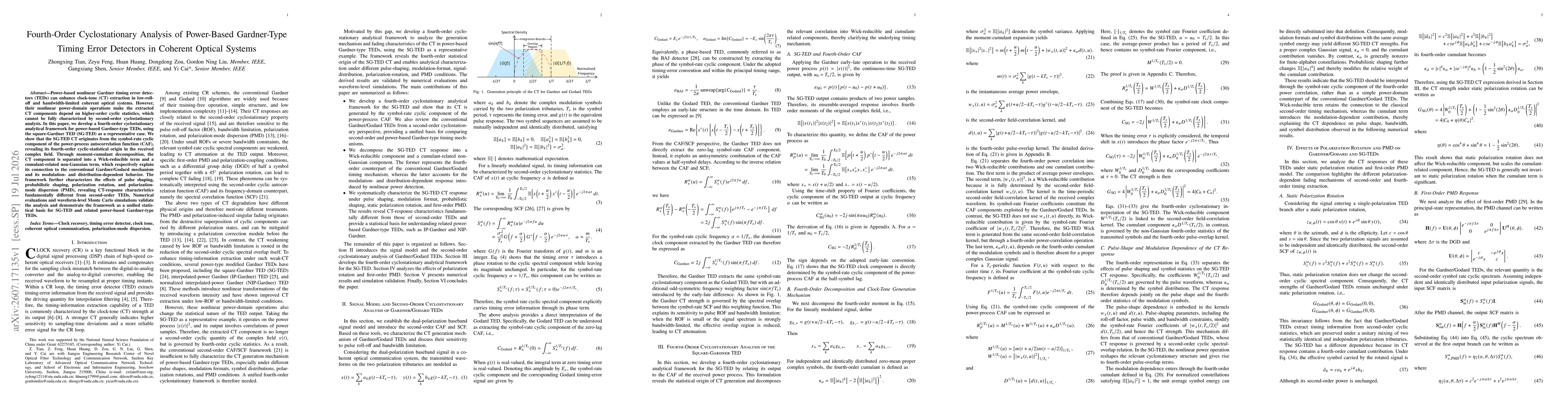 Thumbnail for Fourth-Order Cyclostationary Analysis of Power-Based Nonlinear Gardner Timing Error Detectors in Coherent Optical Systems