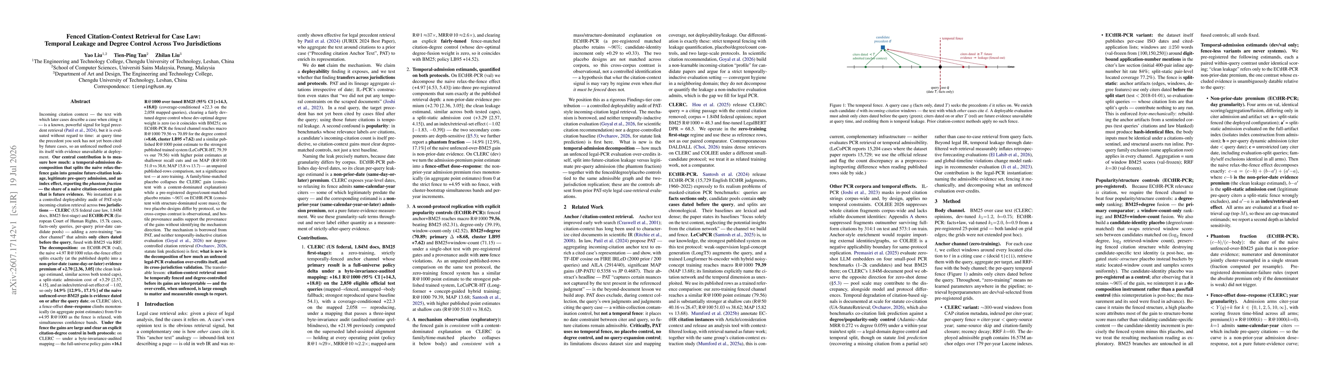 Thumbnail for Fenced Citation-Context Retrieval for Case Law: Temporal Leakage and Degree Control Across Two Jurisdictions
