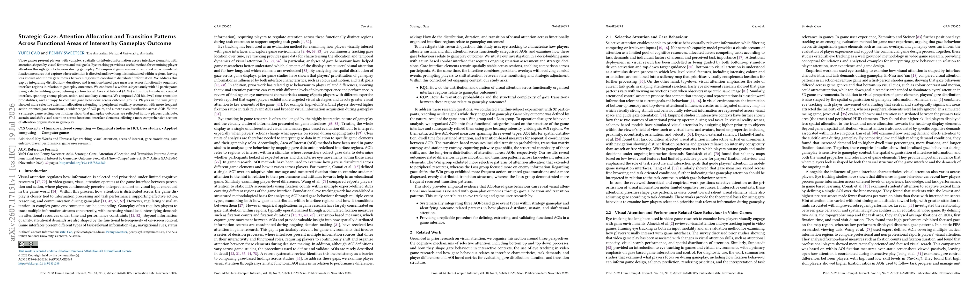 Thumbnail for Strategic Gaze: Attention Allocation and Transition Patterns Across Functional Areas of Interest by Gameplay Outcome