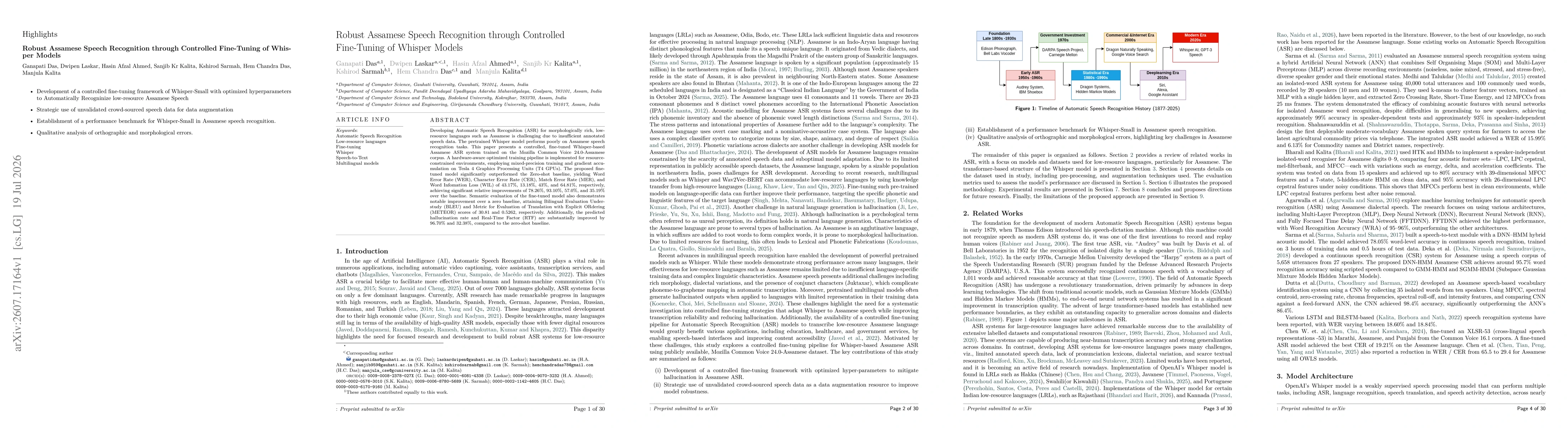 Thumbnail for Robust Assamese Speech Recognition through Controlled Fine-Tuning of Whisper Models