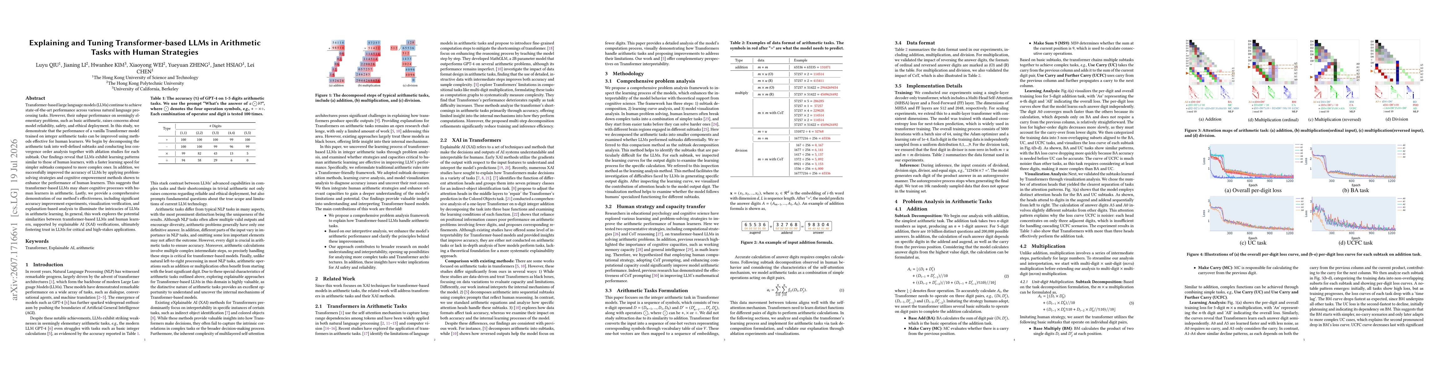 Thumbnail for Explaining and Tuning Transformer-based LLMs in Arithmetic Tasks with Human Strategies