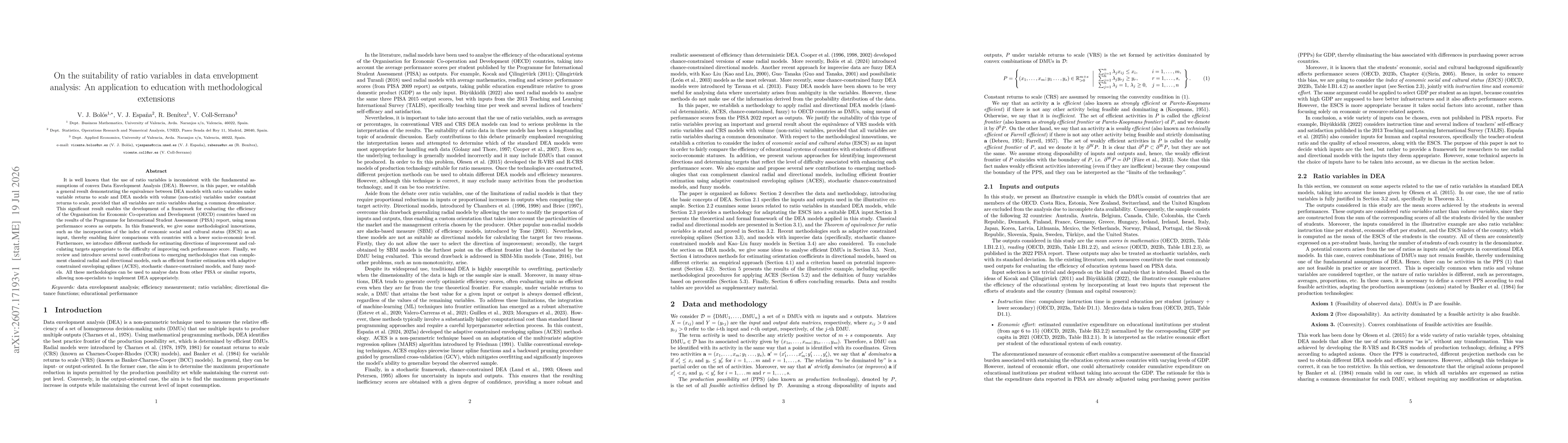 Thumbnail for On the suitability of ratio variables in data envelopment analysis: An application to education with methodological extensions