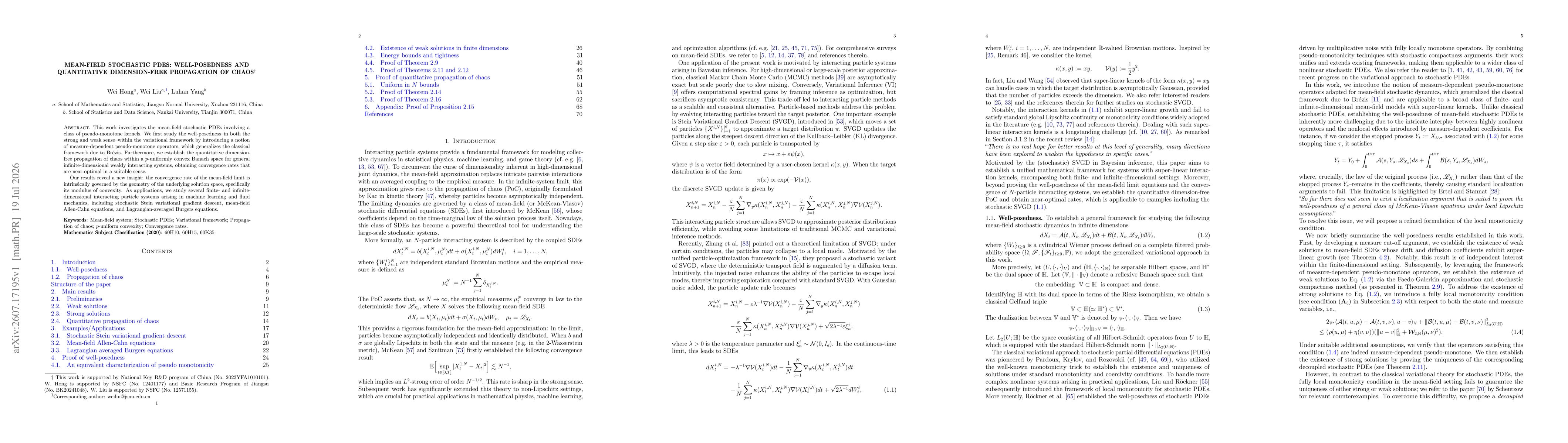 Thumbnail for Mean-Field Stochastic PDEs: Well-posedness and Quantitative Dimension-Free Propagation of Chaos
