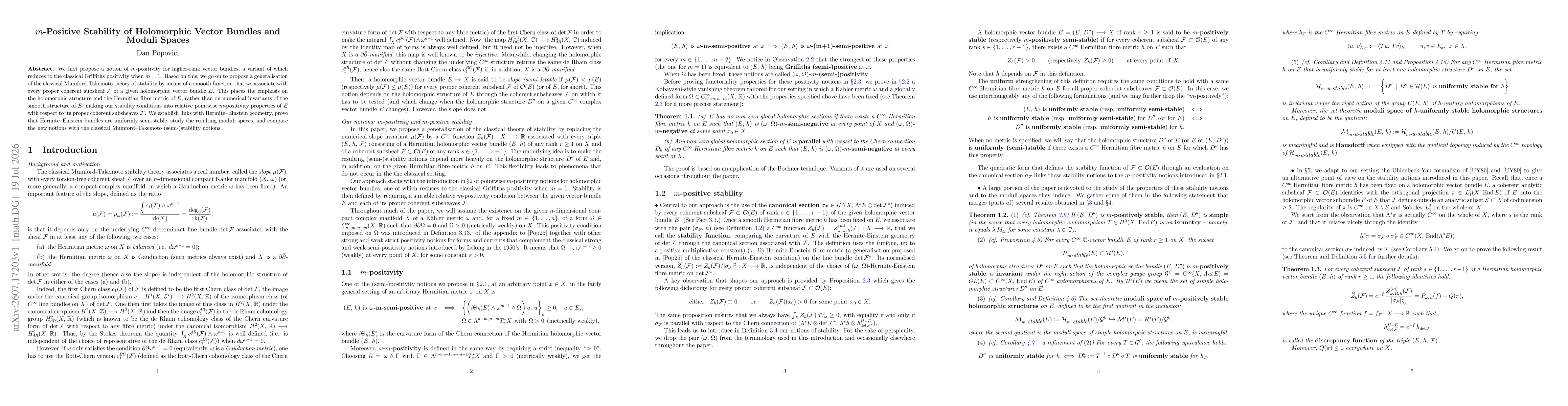 Thumbnail for $m$-Positive Stability of Holomorphic Vector Bundles and Moduli Spaces