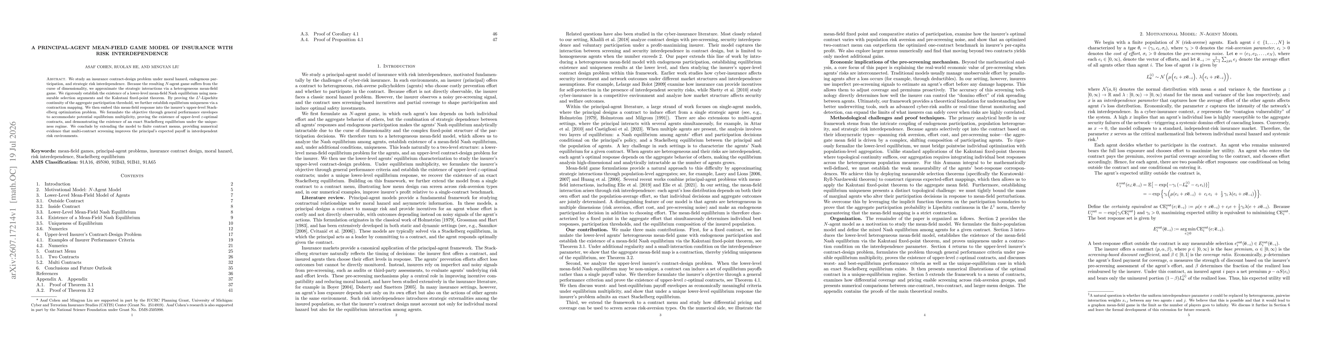Thumbnail for A Principal-Agent Mean-Field Game Model of Insurance with Risk Interdependence