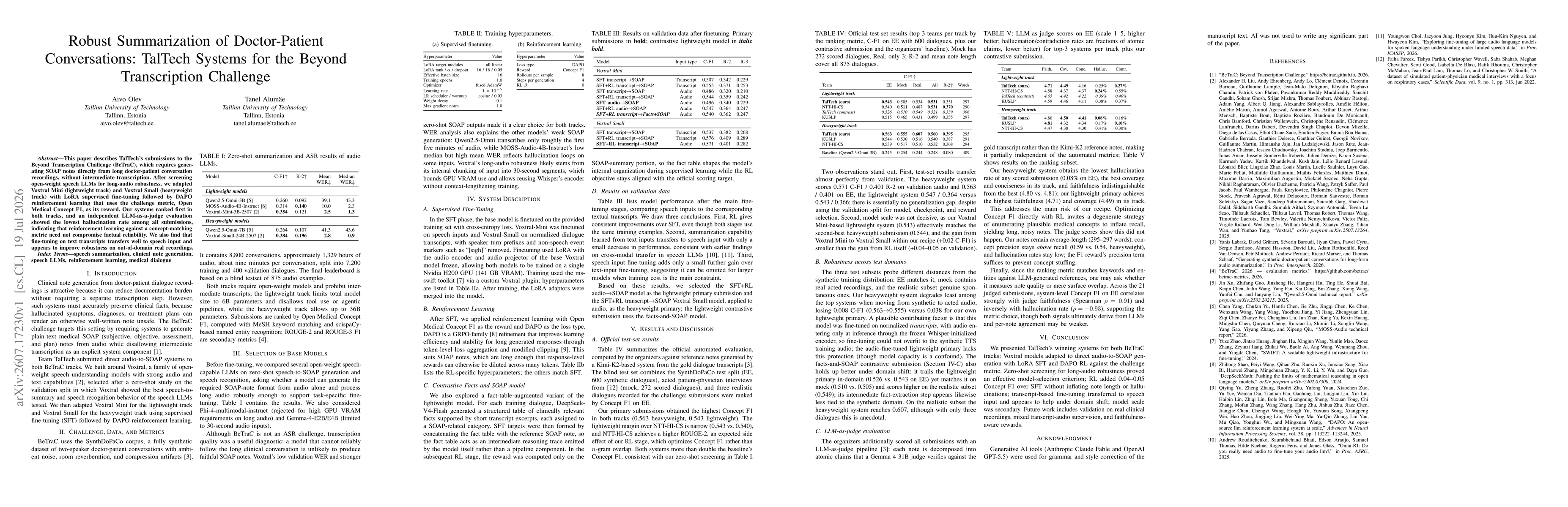 Thumbnail for Robust Summarization of Doctor-Patient Conversations: TalTech Systems for the Beyond Transcription Challenge