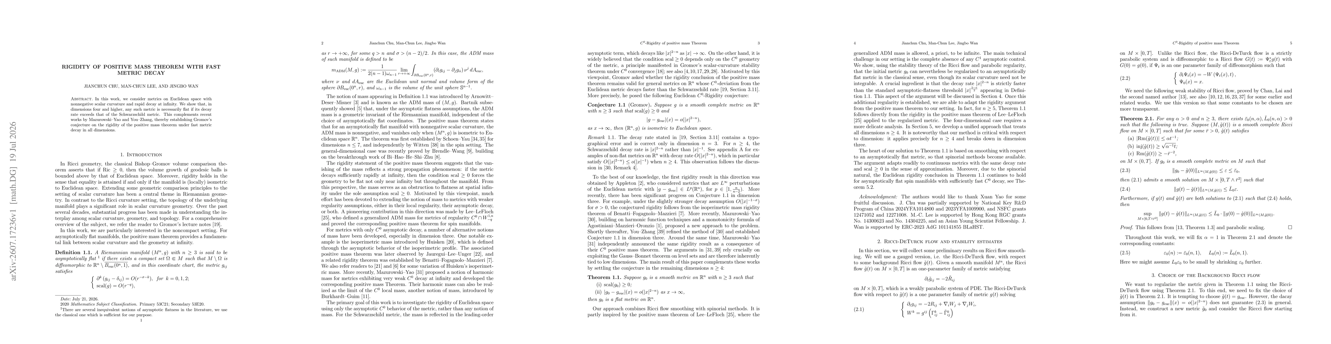 Thumbnail for Rigidity of positive mass theorem with fast metric decay