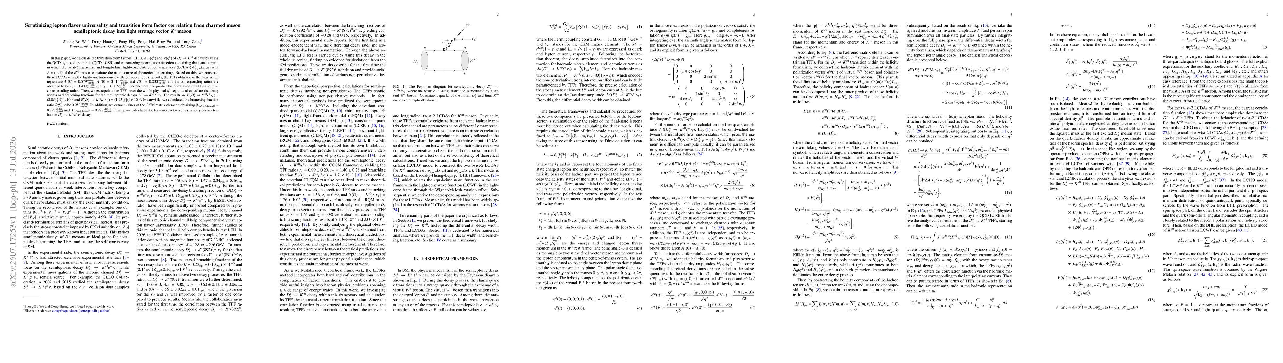 Thumbnail for Scrutinizing lepton flavor universality and transition form factor correlation from charmed meson semileptonic decay into light strange vector $K^*$ meson