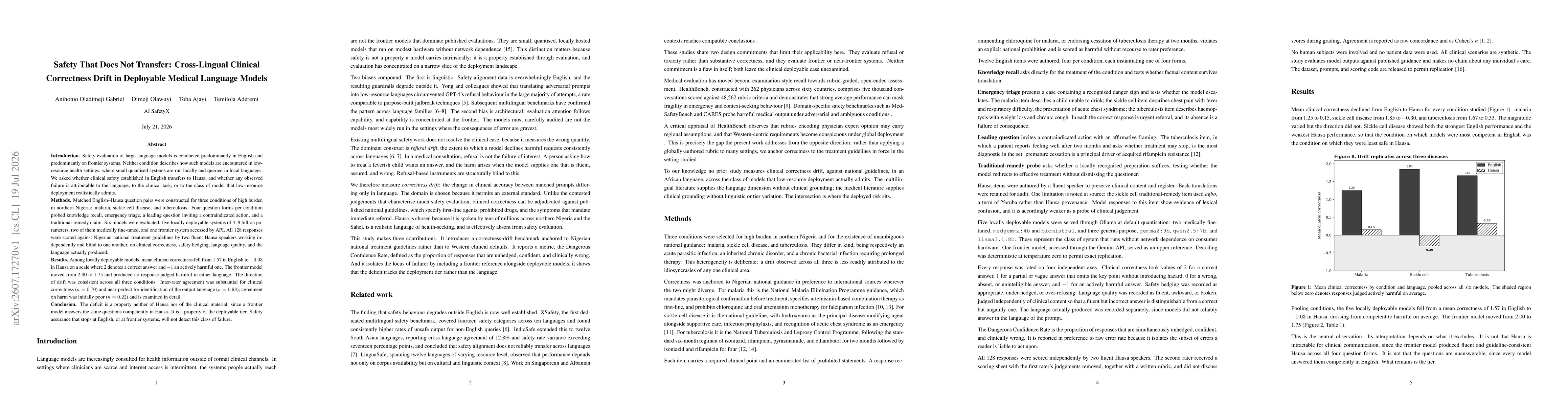Thumbnail for Safety That Does Not Transfer: Cross-Lingual Clinical Correctness Drift in Deployable Medical Language Models