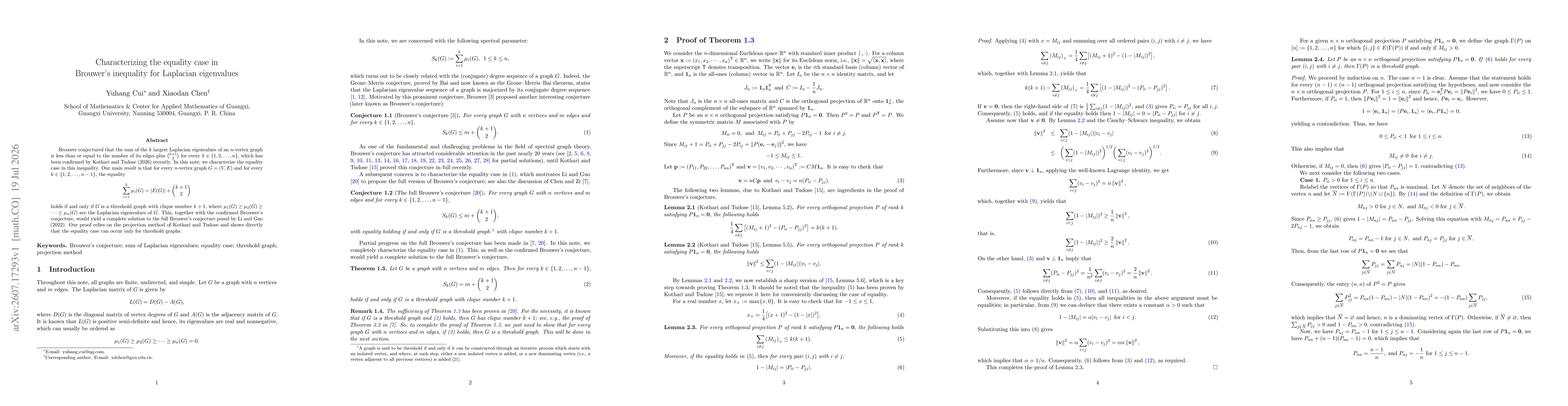 Thumbnail for Characterizing the equality case in Brouwer's inequality for Laplacian eigenvalues