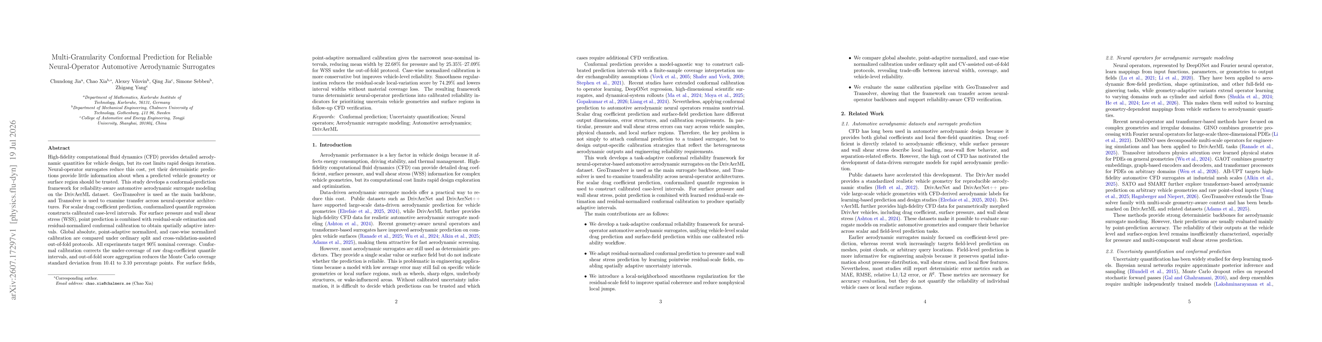 Thumbnail for Multi-Granularity Conformal Prediction for Reliable Neural-Operator Automotive Aerodynamic Surrogates