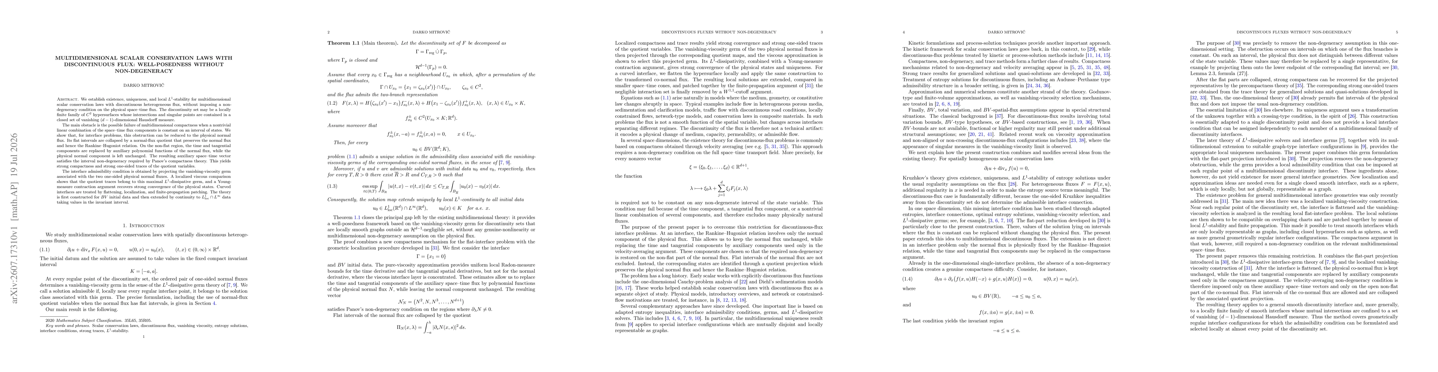 Thumbnail for Multidimensional scalar conservation laws with discontinuous flux: well-posedness without non-degeneracy