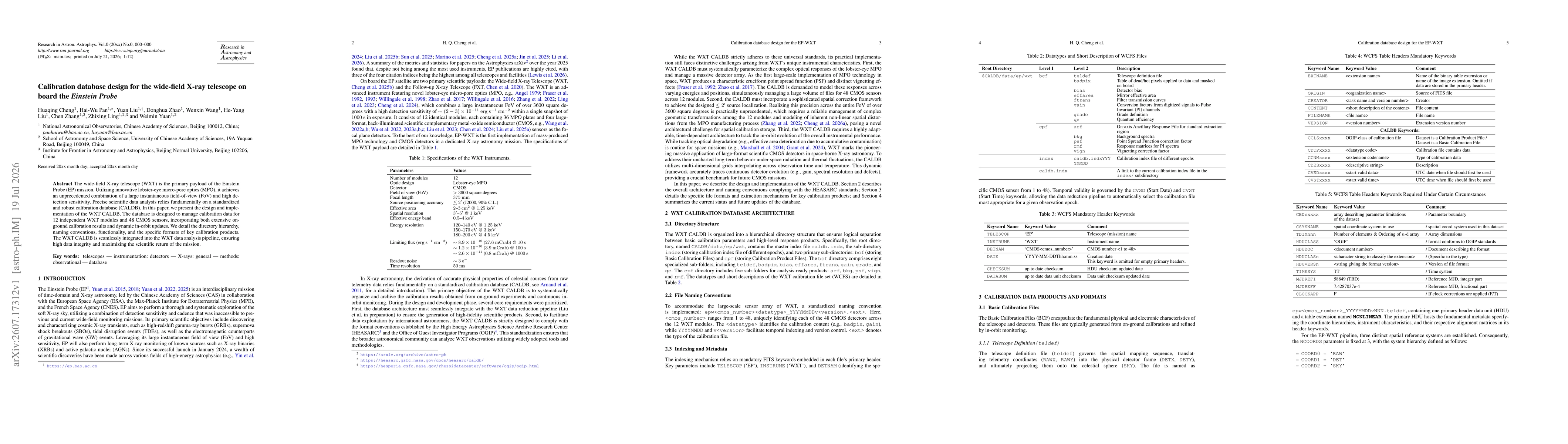 Thumbnail for Calibration database design for the wide-field X-ray telescope on board the Einstein Probe