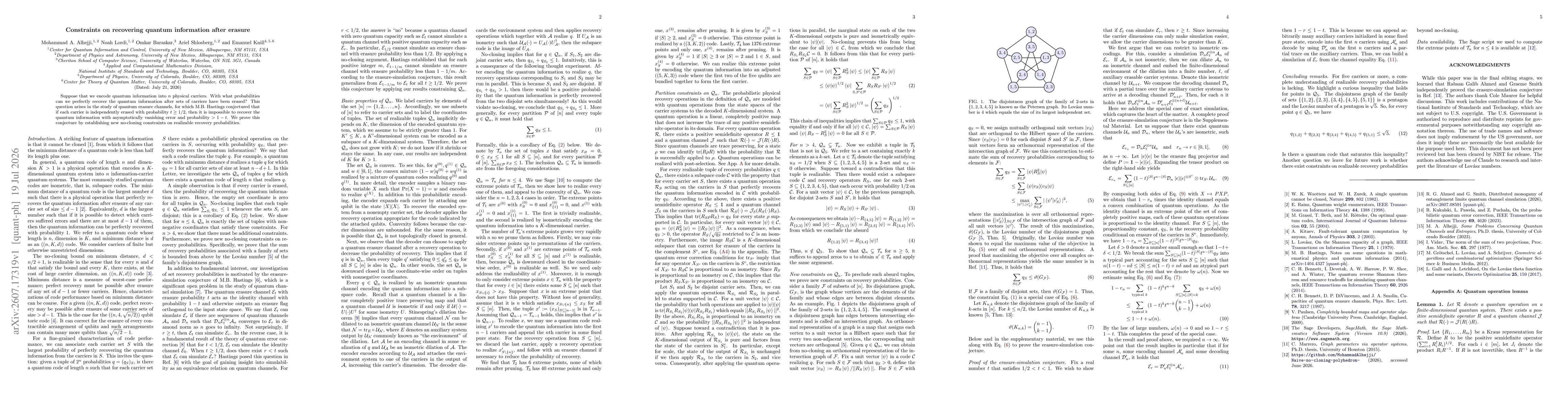 Thumbnail for Constraints on recovering quantum information after erasure