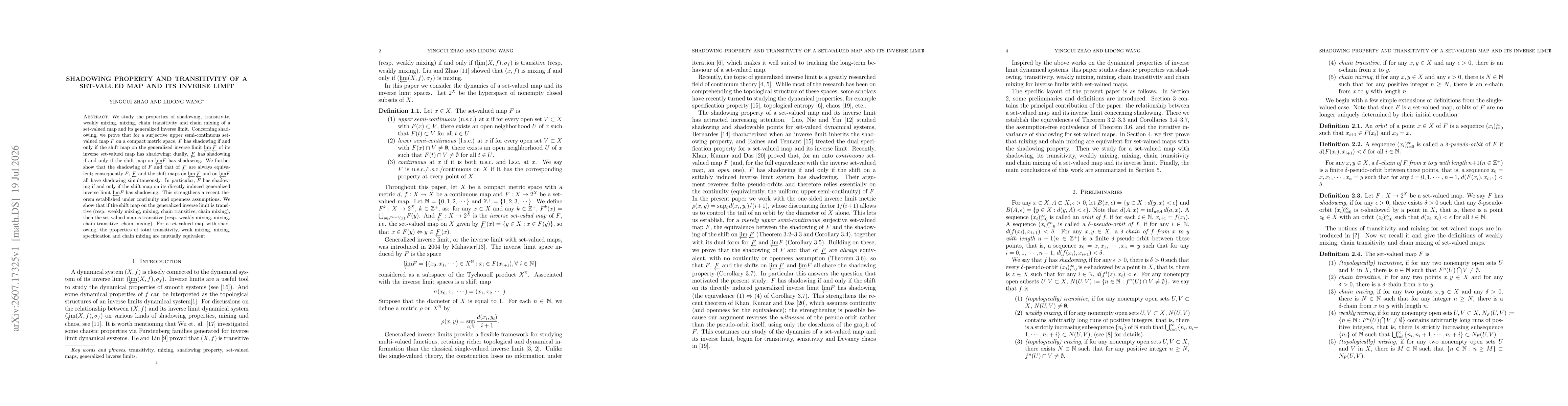 Thumbnail for Shadowing property and transitivity of a set-valued map and its inverse limit