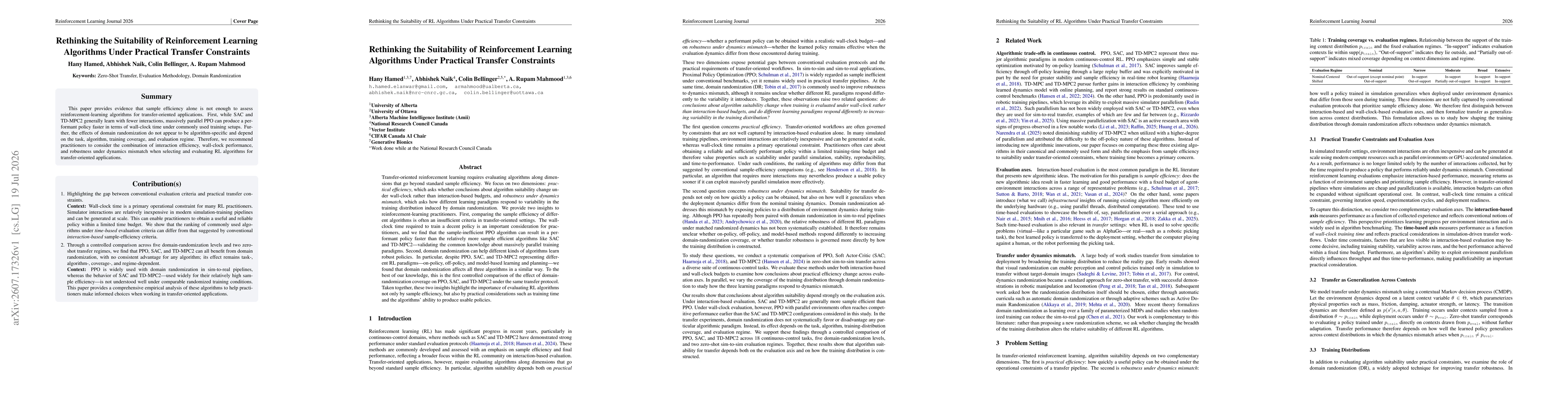 Thumbnail for Rethinking the Suitability of Reinforcement Learning Algorithms Under Practical Transfer Constraints