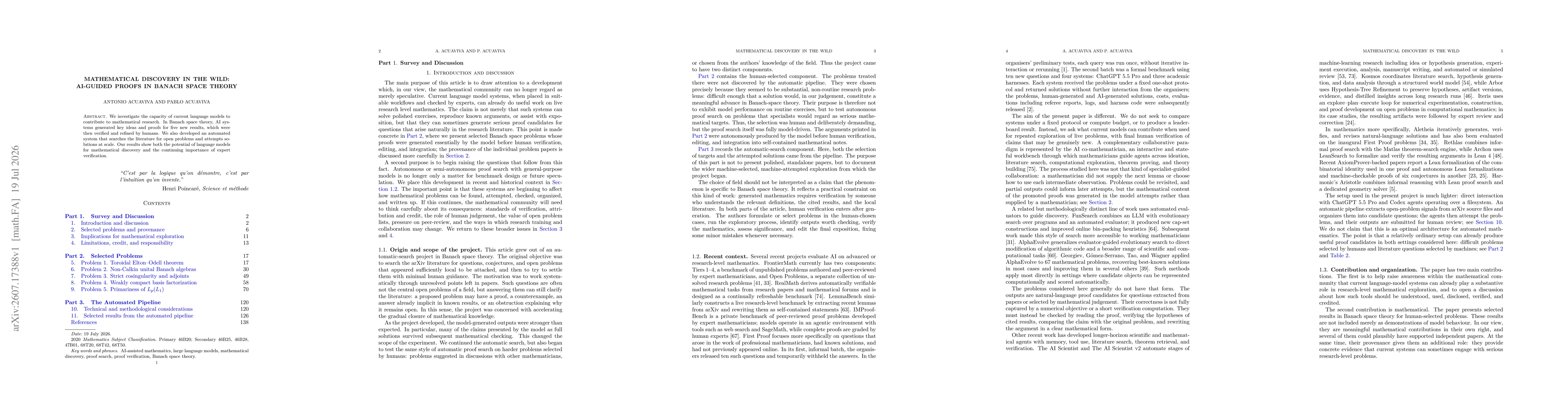 Thumbnail for Mathematical Discovery in the Wild: AI-Guided Proofs in Banach Space Theory