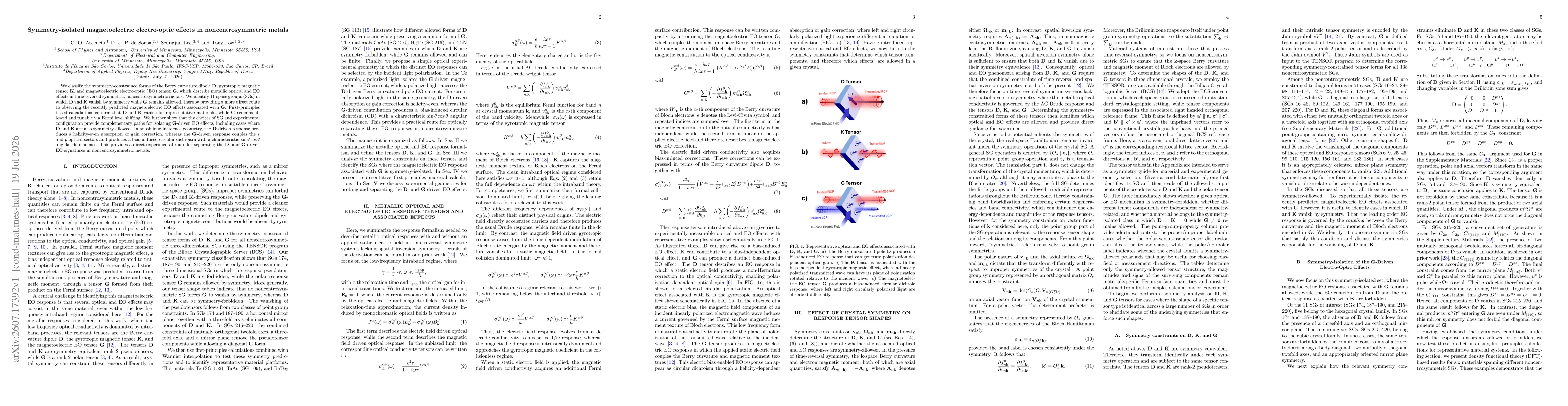 Thumbnail for Symmetry-isolated magnetoelectric electro-optic effects in noncentrosymmetric metals