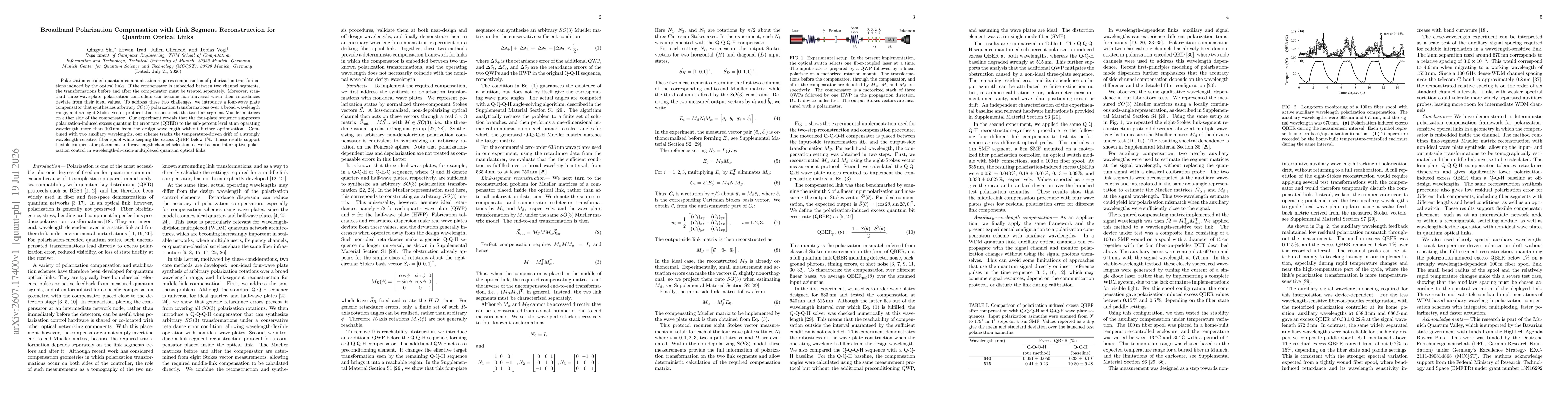 Thumbnail for Broadband Polarization Compensation with Link Segment Reconstruction for Quantum Optical Links