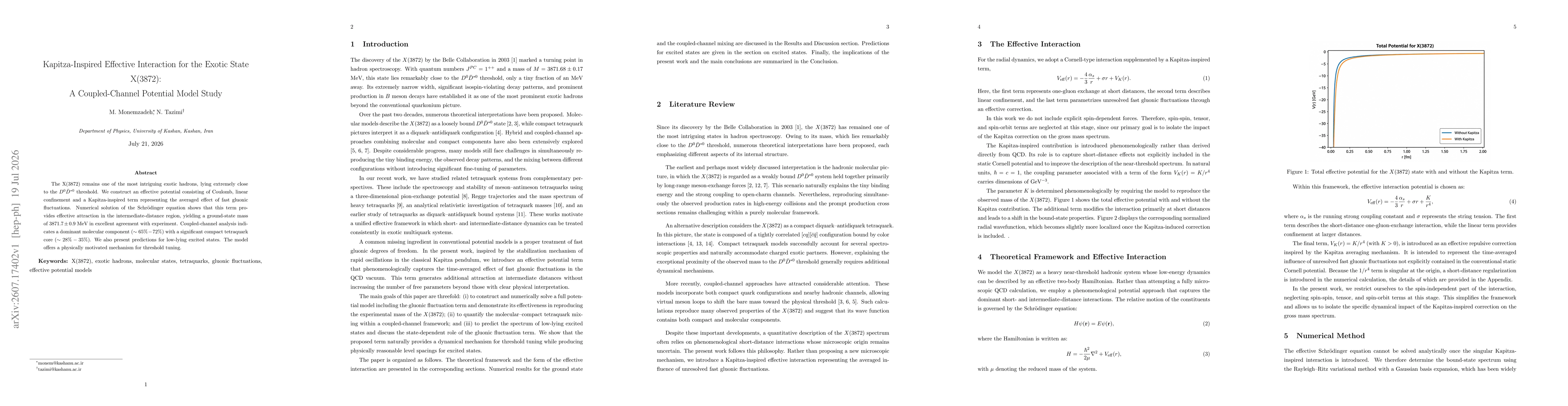 Thumbnail for Kapitza Inspired Effective Interaction for the Exotic State X(3872): A Coupled-Channel Potential Model Study