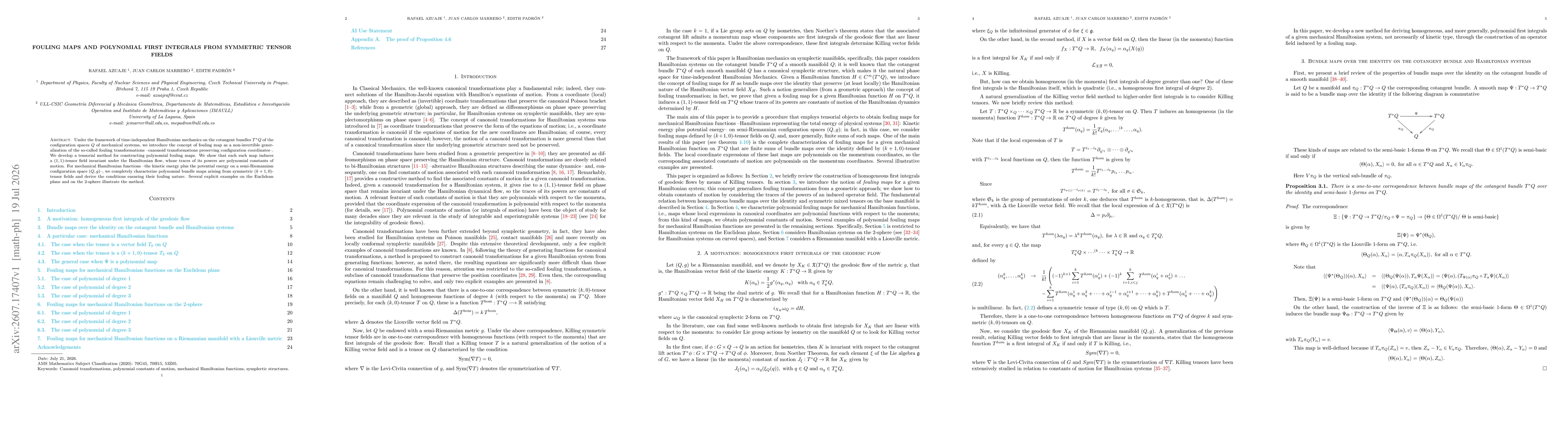 Thumbnail for Fouling maps and polynomial first integrals from symmetric tensor fields
