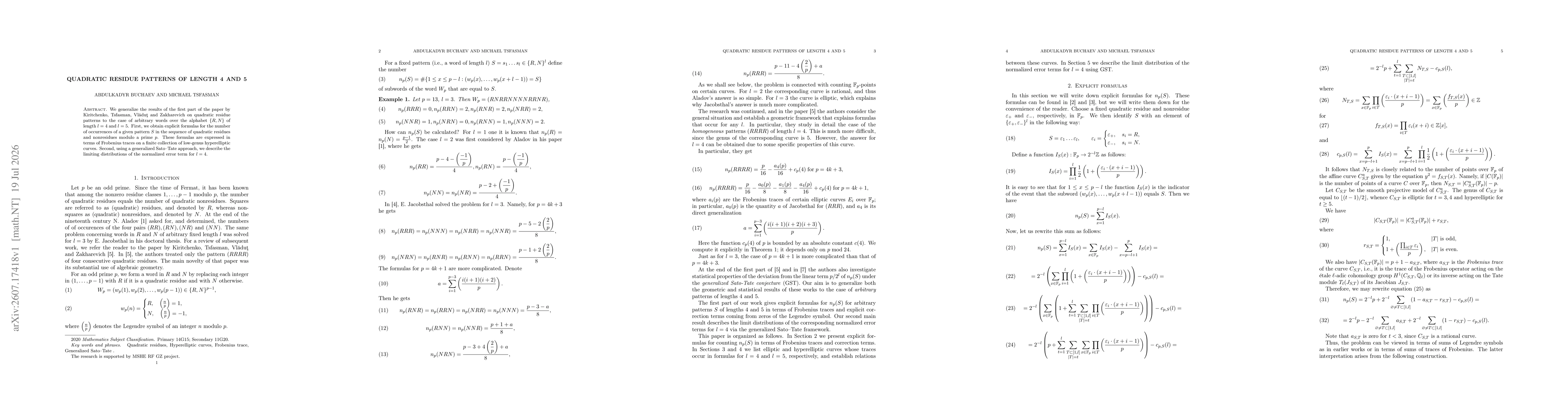 Thumbnail for Quadratic residue patterns of length 4 and 5