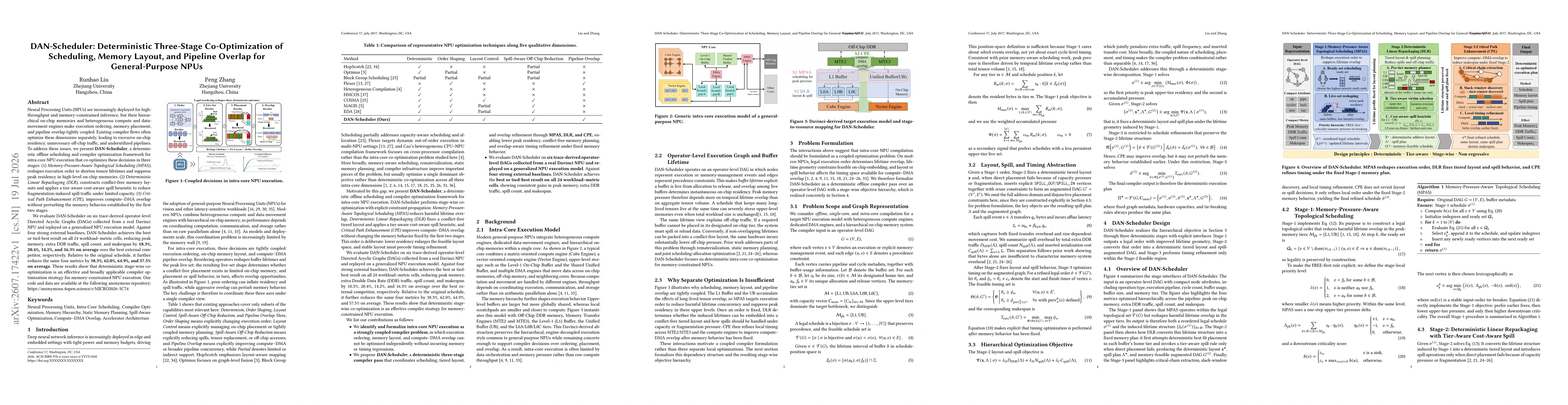 Thumbnail for DAN-Scheduler: Deterministic Three-Stage Co-Optimization of Scheduling, Memory Layout, and Pipeline Overlap for General-Purpose NPUs