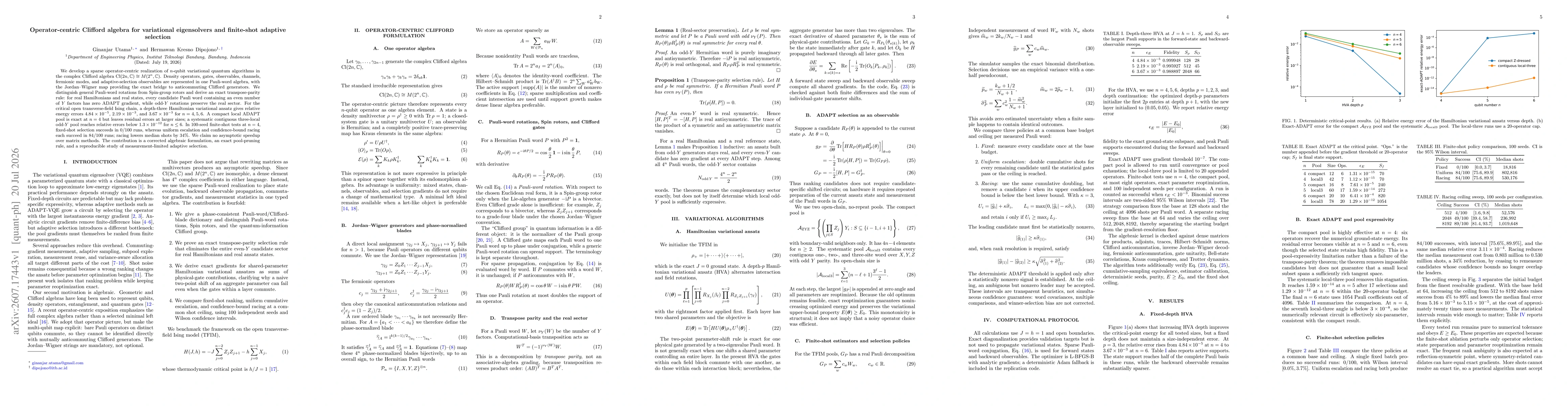 Thumbnail for Operator-centric Clifford algebra for variational eigensolvers and finite-shot adaptive selection