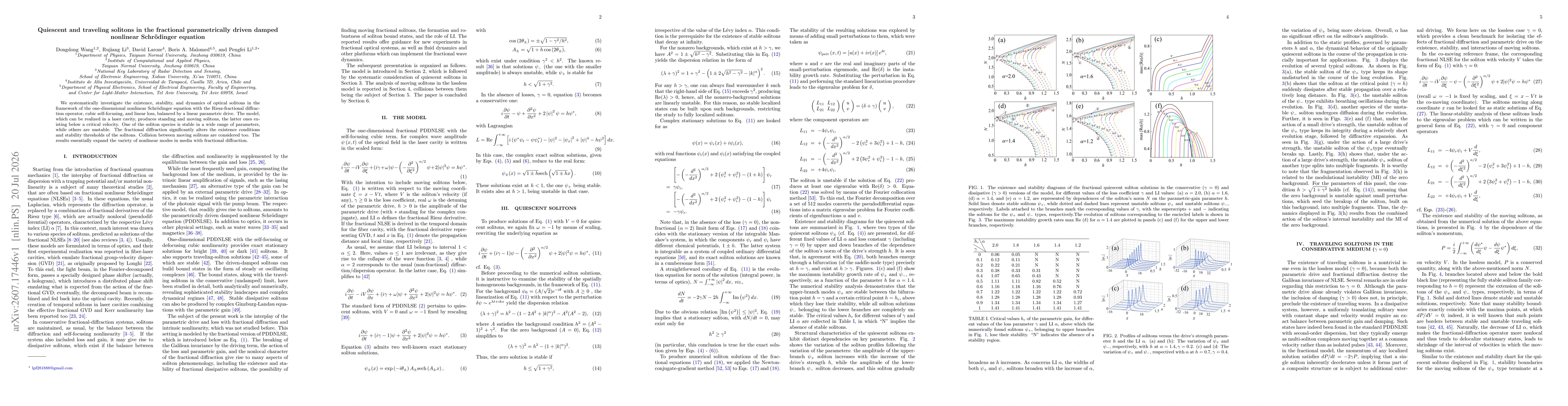 Thumbnail for Quiescent and traveling solitons in the fractional parametrically driven damped nonlinear Schrödinger equation