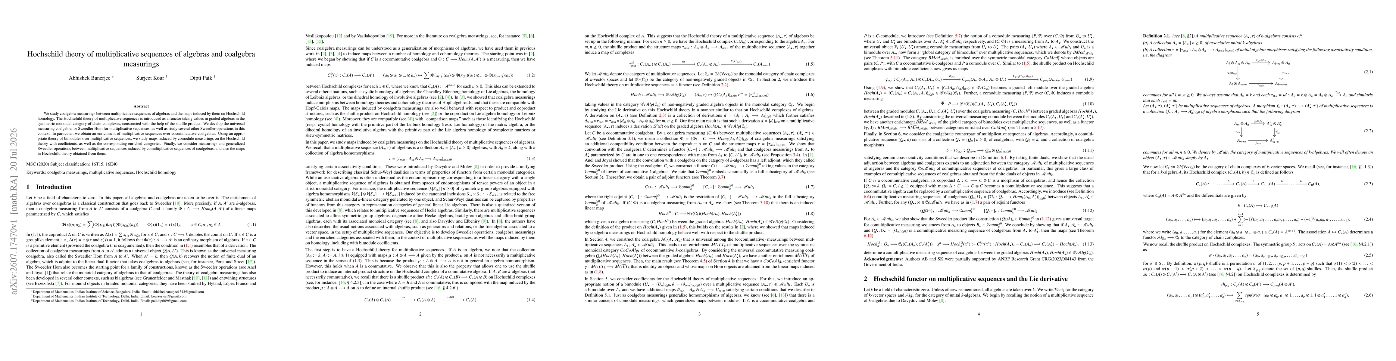 Thumbnail for Hochschild theory of multiplicative sequences of algebras and coalgebra measurings