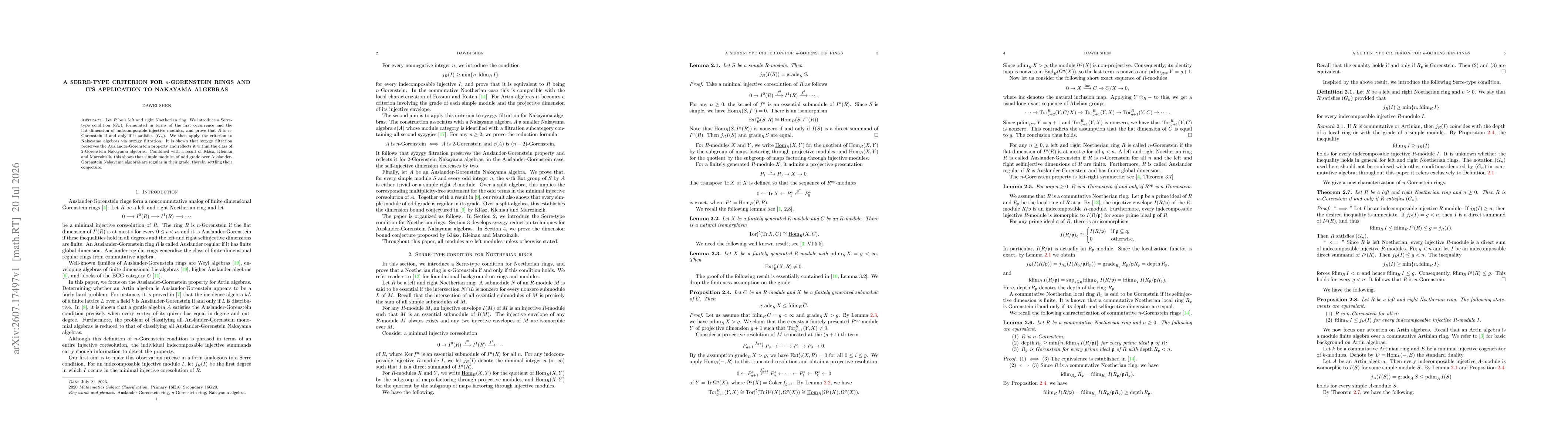 Thumbnail for A Serre-type criterion for $n$-Gorenstein rings and its application to Nakayama algebras