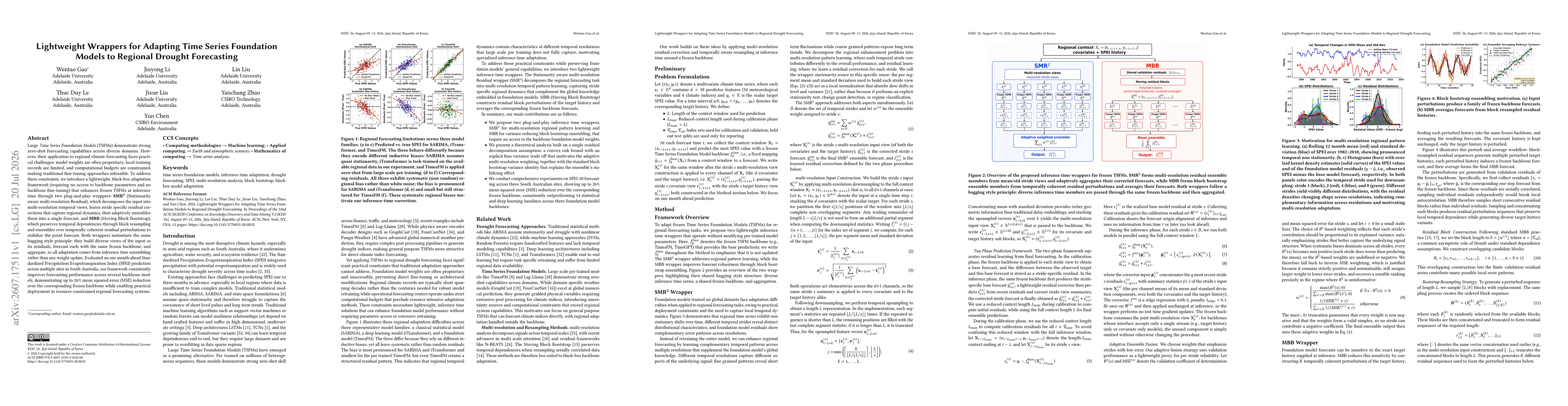Thumbnail for Lightweight Wrappers for Adapting Time Series Foundation Models to Regional Drought Forecasting
