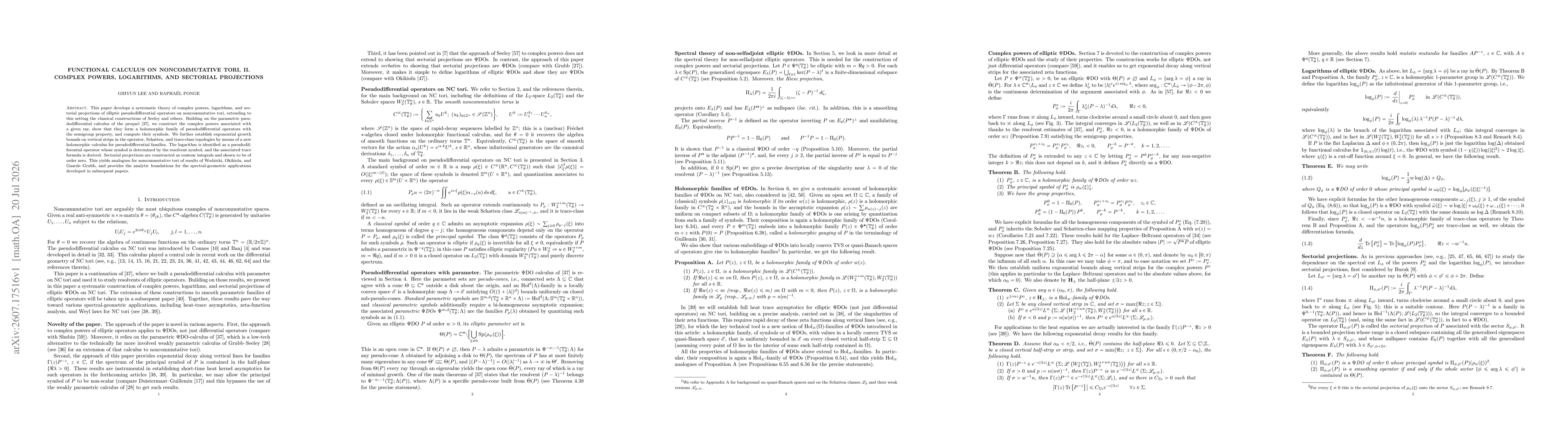 Thumbnail for Functional Calculus on Noncommutative Tori, II. Complex Powers, Logarithms, and Sectorial Projections
