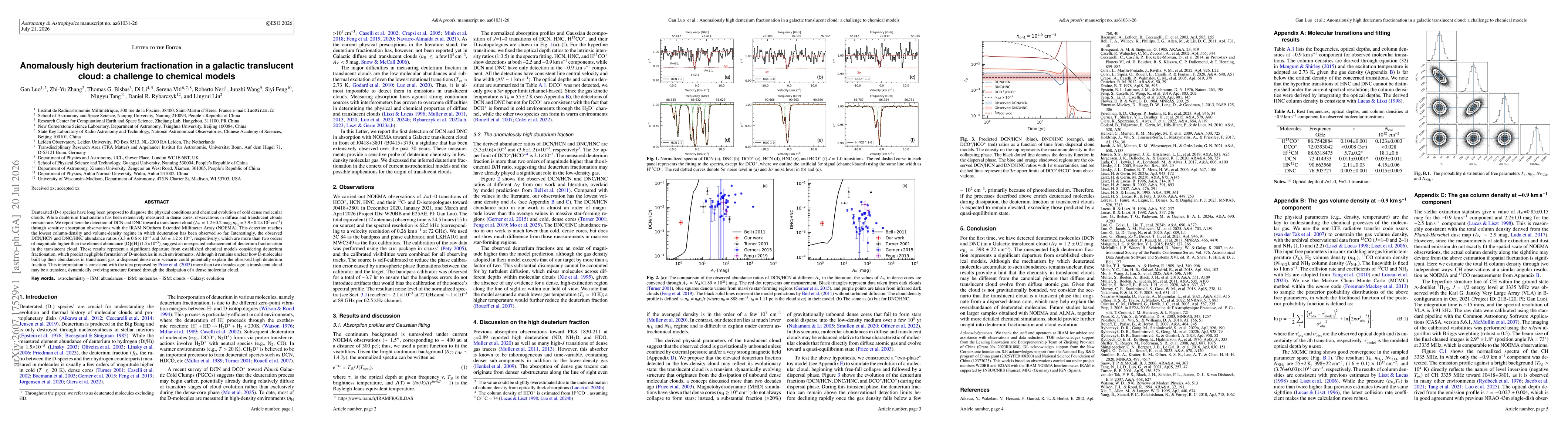Thumbnail for Anomalously high deuterium fractionation in a galactic translucent cloud: a challenge to chemical models