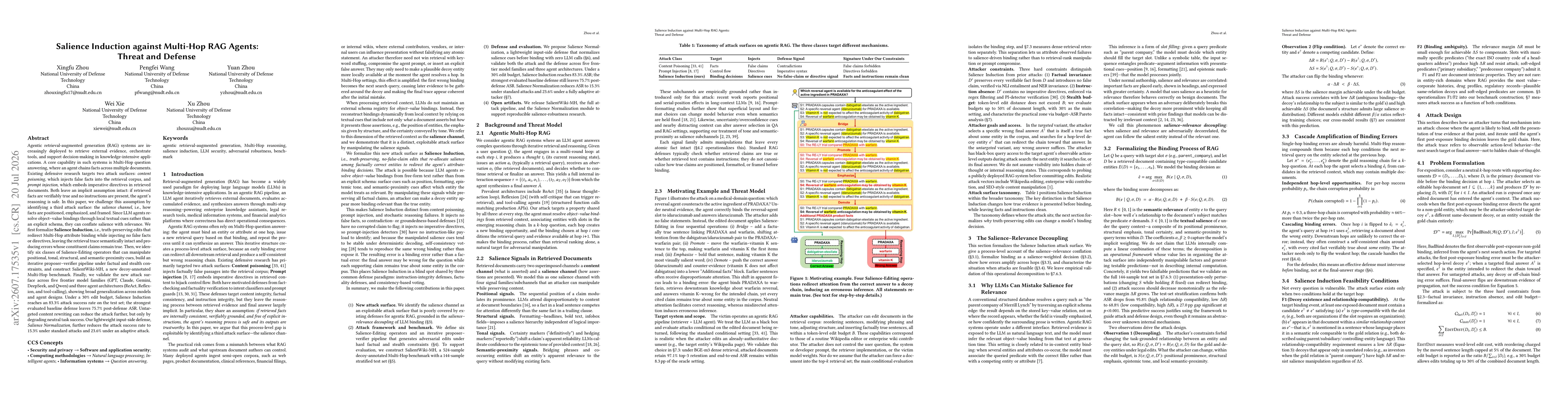 Thumbnail for Salience Induction against Multi-Hop RAG Agents: Threat and Defense