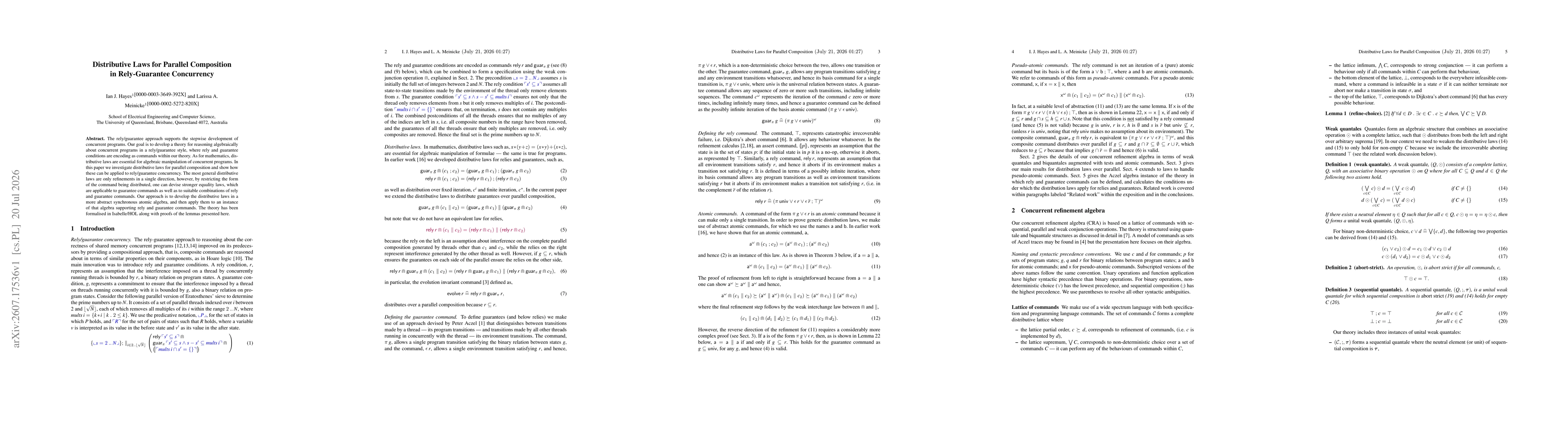 Thumbnail for Distributive Laws for Parallel Composition in Rely-Guarantee Concurrency