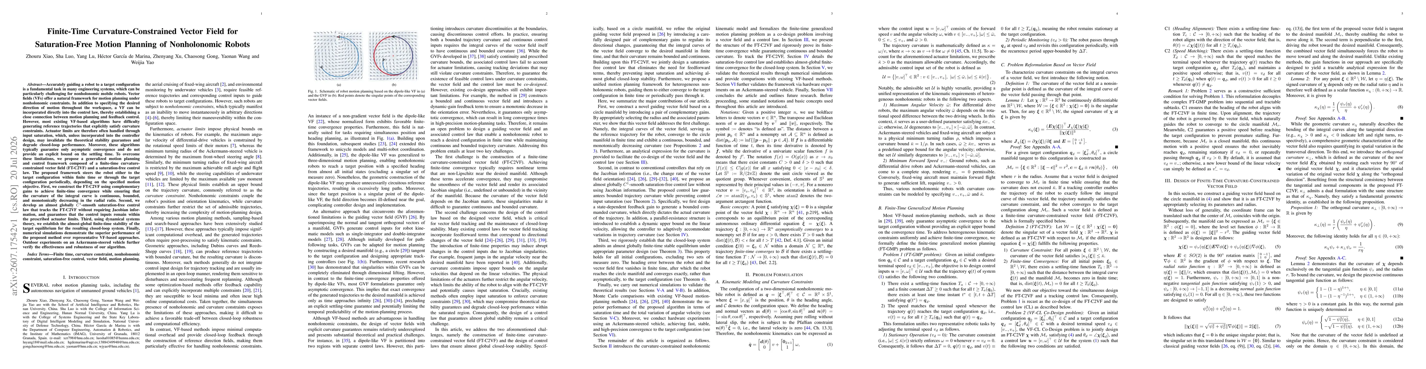 Thumbnail for Finite-Time Curvature-Constrained Vector Field for Saturation-Free Motion Planning of Nonholonomic Robots