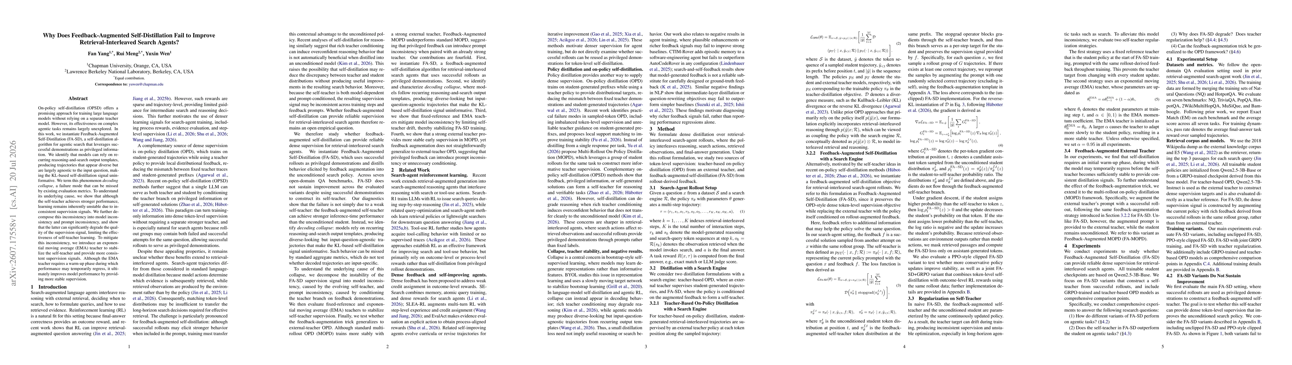 Thumbnail for Why Does Feedback-Augmented Self-Distillation Fail to Improve Retrieval-Interleaved Search Agents?