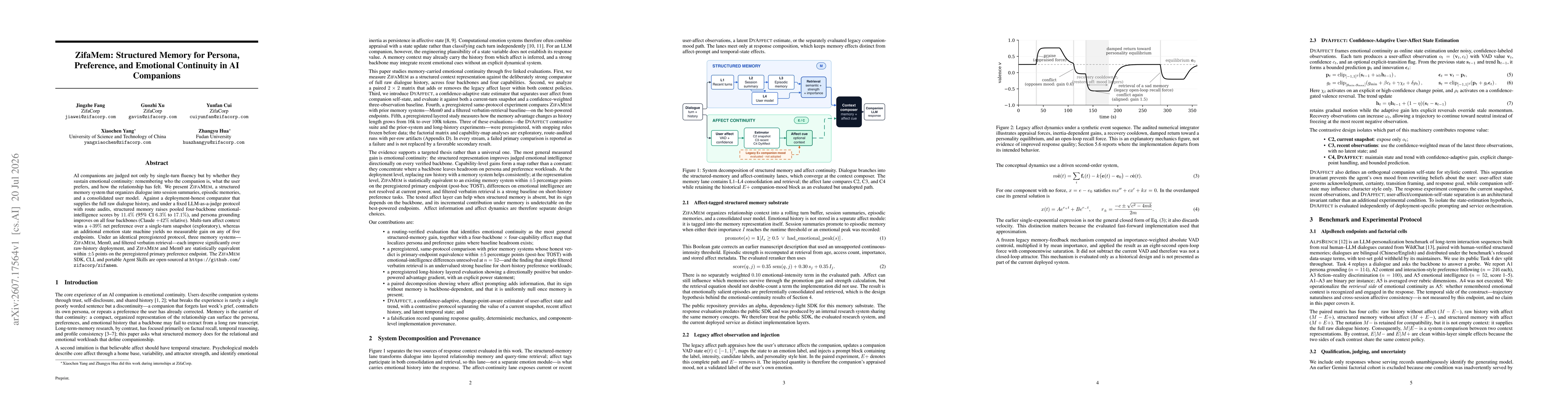 Thumbnail for ZifaMem: Structured Memory for Persona, Preference, and Emotional Continuity in AI Companions