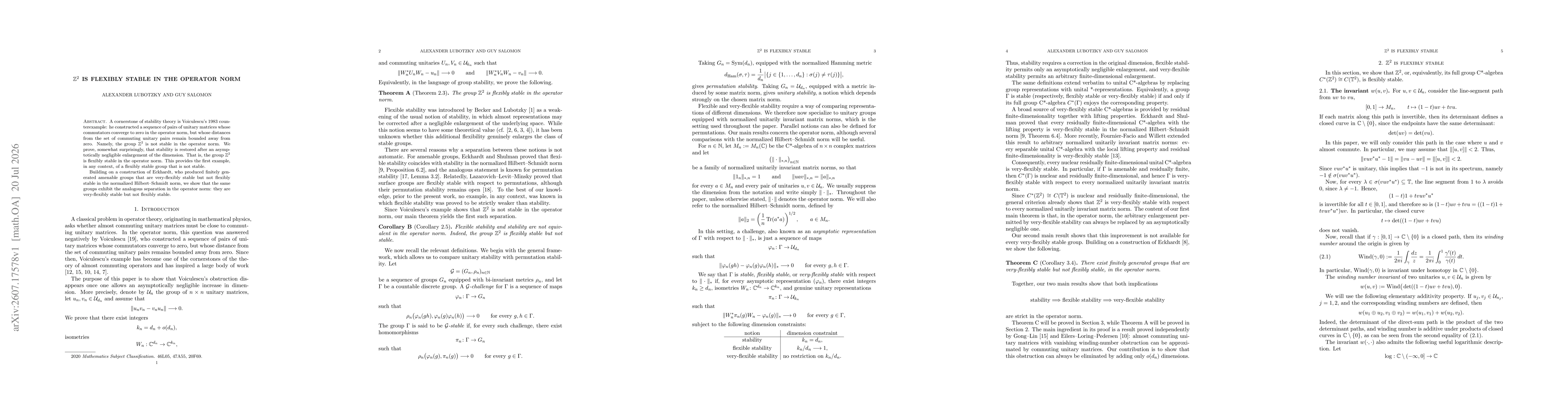 Thumbnail for $\mathbb{Z}^2$ is flexibly stable in the operator norm