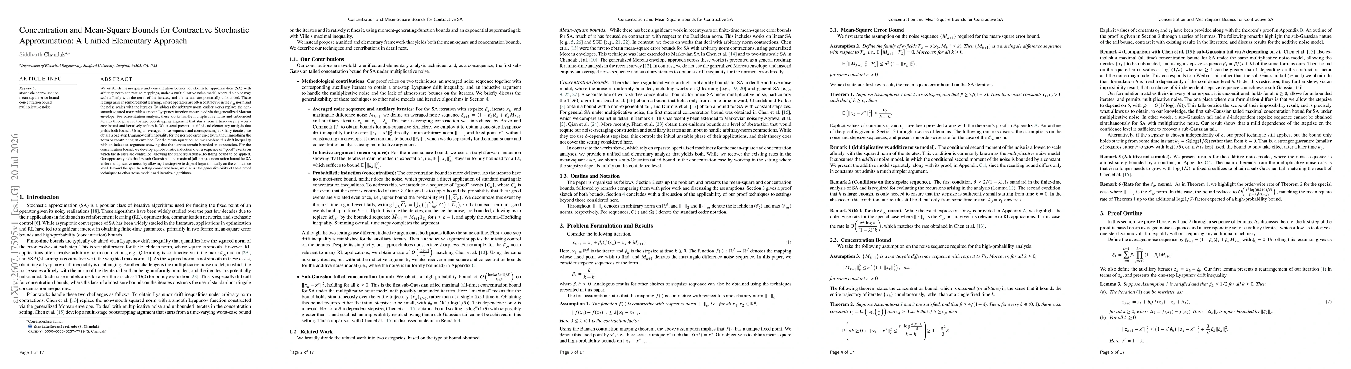 Thumbnail for Concentration and Mean-Square Bounds for Contractive Stochastic Approximation: A Unified Elementary Approach