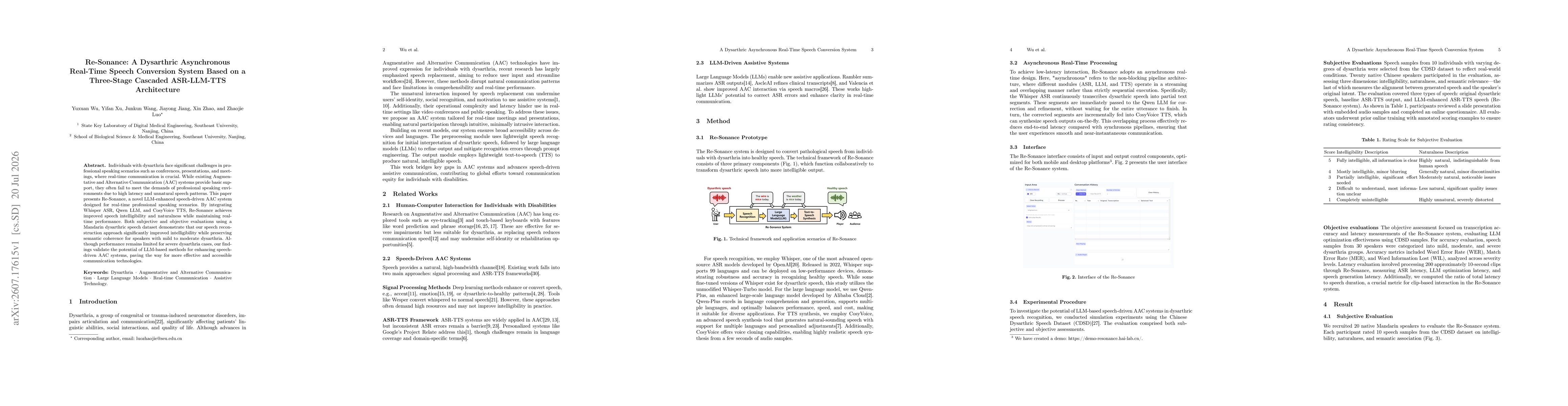 Thumbnail for Re-Sonance: A Dysarthric Asynchronous Real-Time Speech Conversion System Based on a Three-Stage Cascaded ASR-LLM-TTS Architecture