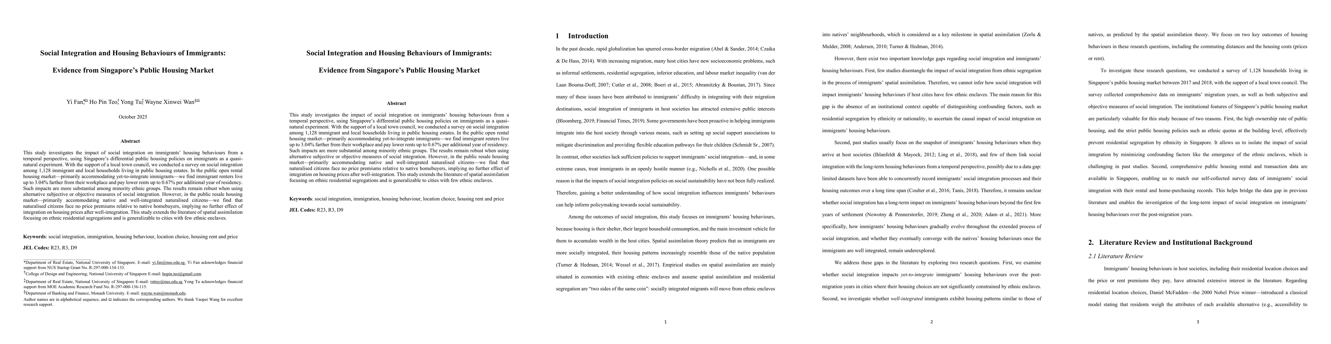 Thumbnail for Social Integration and Housing Behaviours of Immigrants: Evidence from Singapore's Public Housing Market