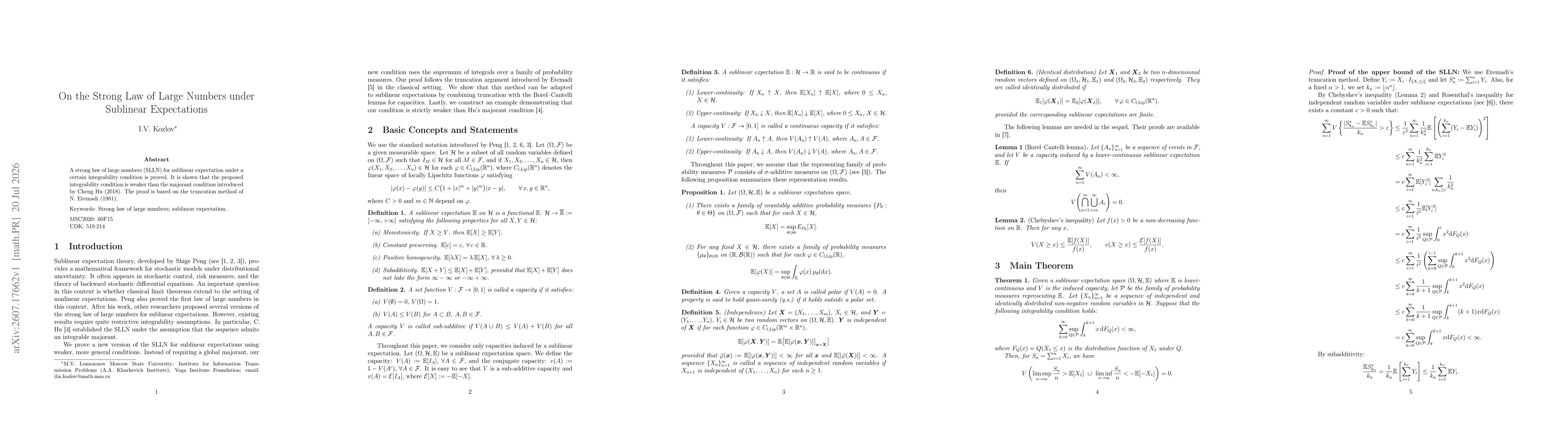 Thumbnail for On the Strong Law of Large Numbers under Sublinear Expectations
