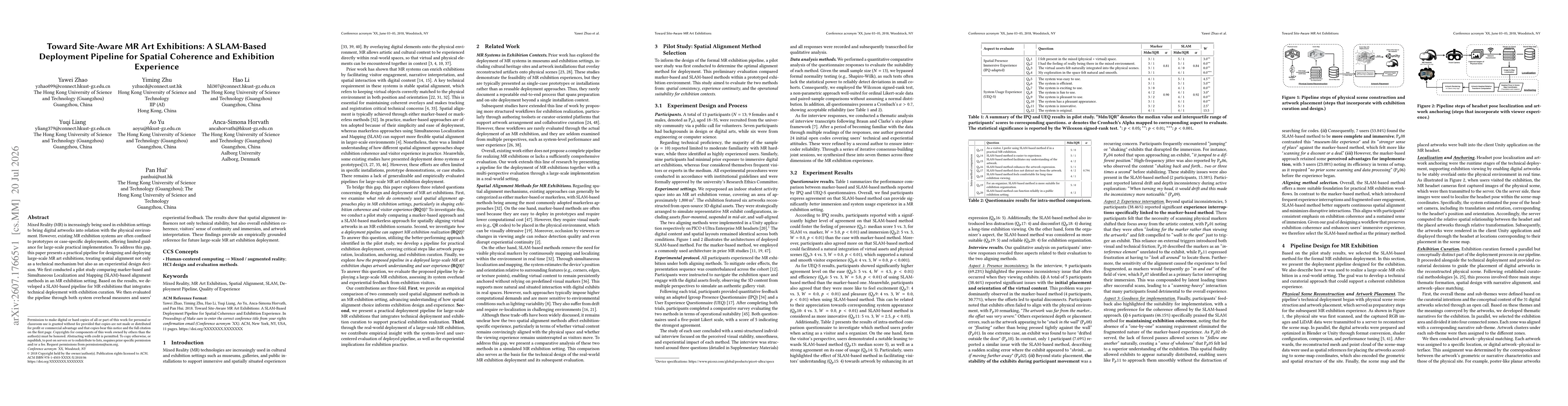 Thumbnail for Toward Site-Aware MR Art Exhibitions: A SLAM-Based Deployment Pipeline for Spatial Coherence and Exhibition Experience