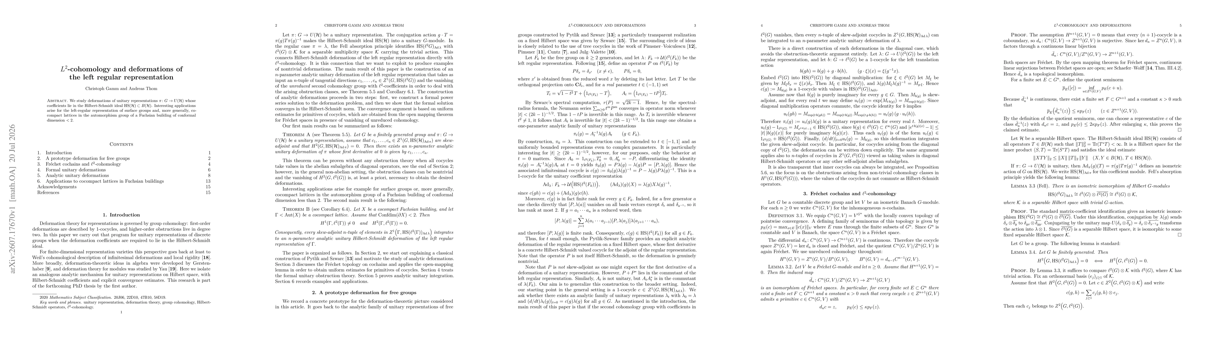 Thumbnail for $L^2$-cohomology and deformations of the left regular representation