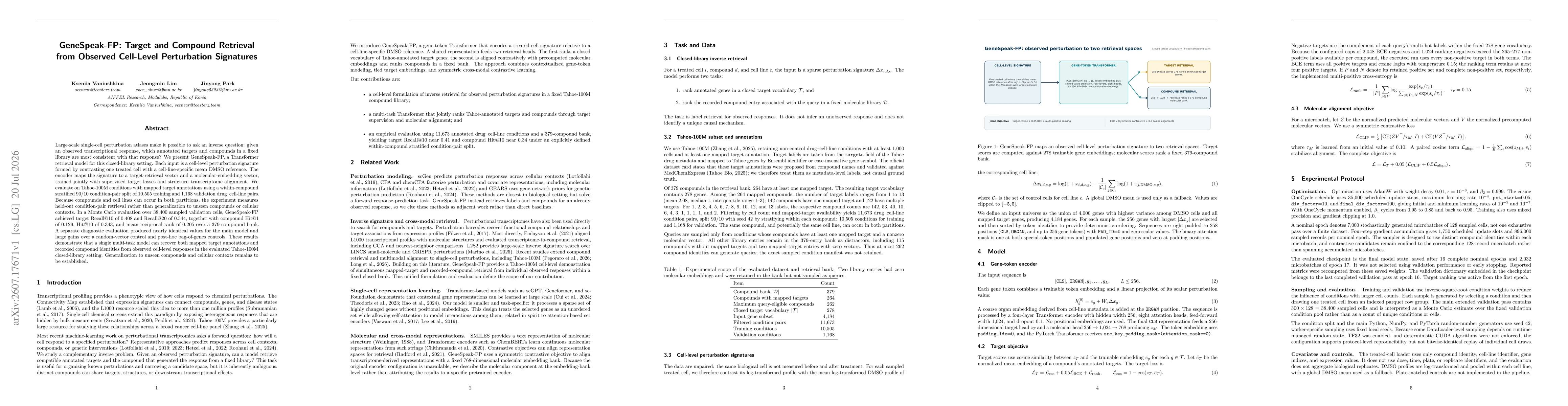 Thumbnail for GeneSpeak-FP: Target and Compound Retrieval from Observed Cell-Level Perturbation Signatures