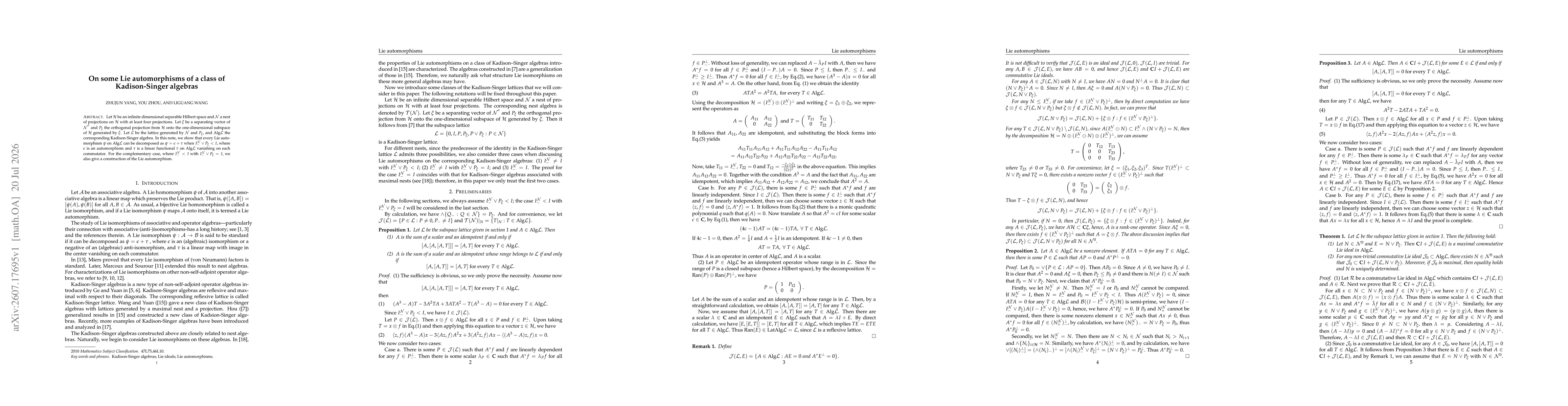 Thumbnail for On some Lie automorphisms of a class of Kadison-Singer algebras