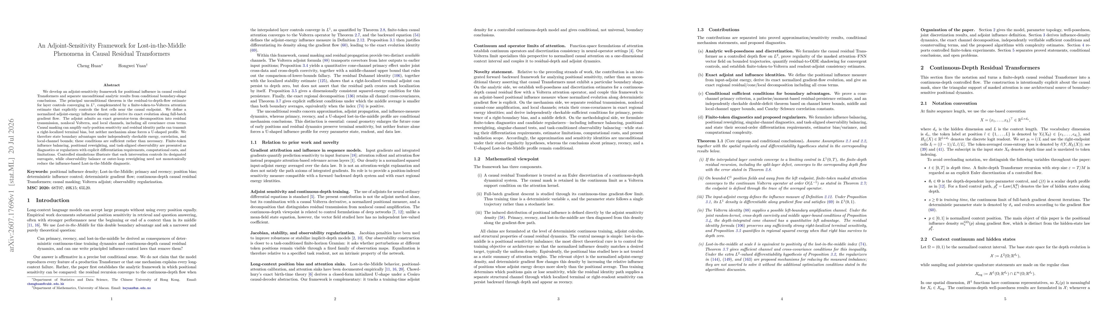 Thumbnail for An Adjoint-Sensitivity Framework for Lost-in-the-Middle Phenomena in Causal Residual Transformers