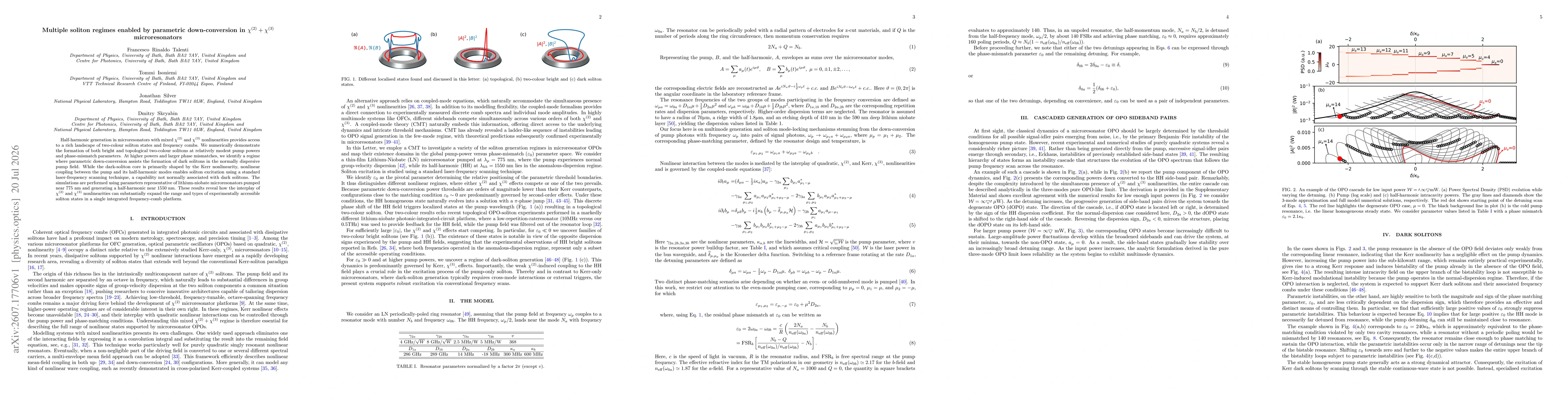Thumbnail for Multiple soliton regimes enabled by parametric down-conversion in $χ^{(2)}+χ^{(3)}$ microresonators